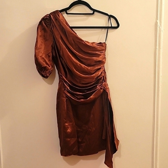 Amanda Uprichard Brown Sexy Silk Draped Dress NWOT Party Festive Holiday - Picture 13 of 13